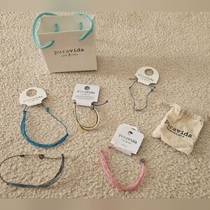 Pura Vida Bracelet Set - Teal, Yellow, Pink Set Of 5
